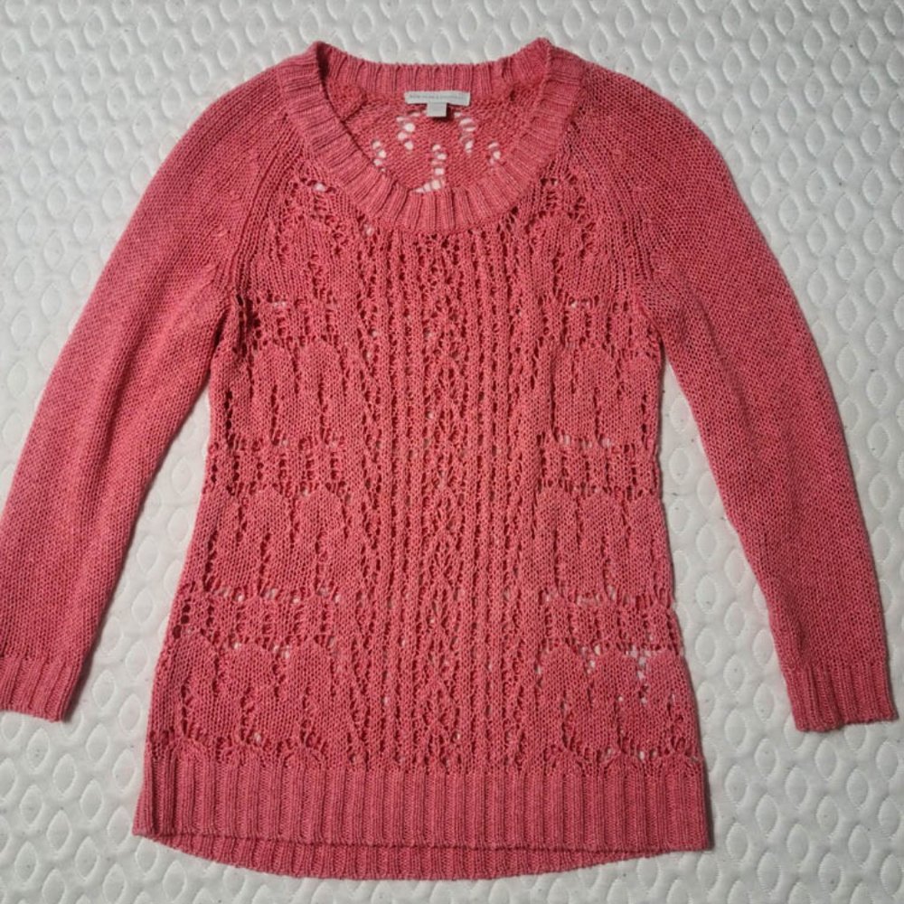 Dark Salmon Pink Open Knit Sweater by New York & Co.
